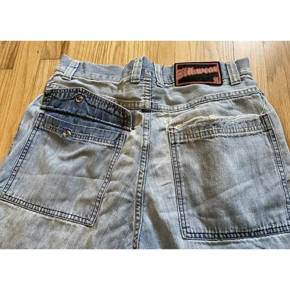 Vintage 90s Kikwear Distressed Denim Shorts Baggy Jorts Y2K Rave Skate RN 87490